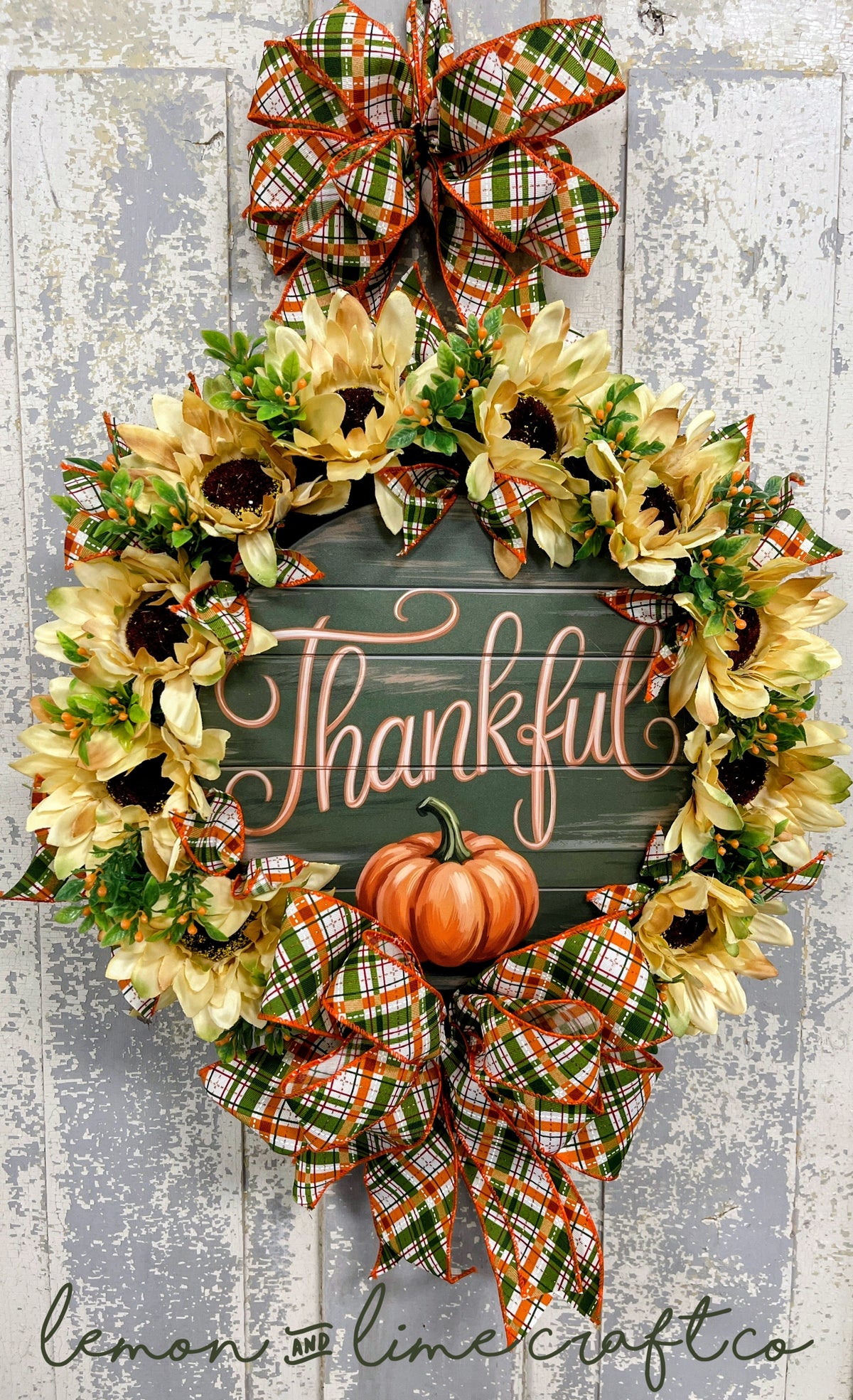 Thankful Fall Floral Pumpkin & Sunflower Wreath