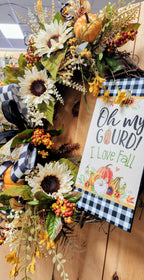 Black and White Plaid Fall Floral Grapevine Wreath with Bow