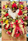 Red and Yellow Floral Farmhouse Wreath