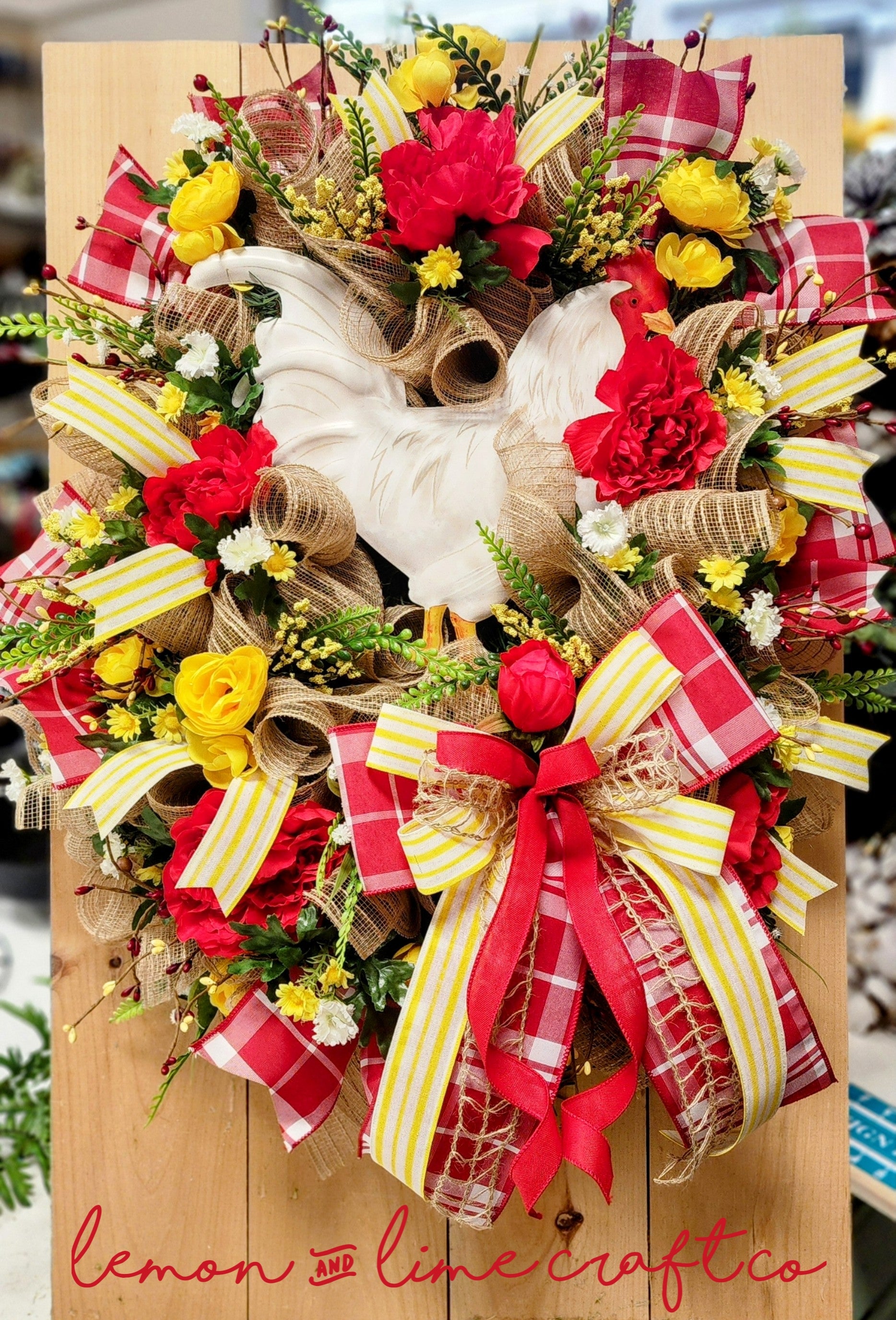 Red and Yellow Floral Farmhouse Wreath