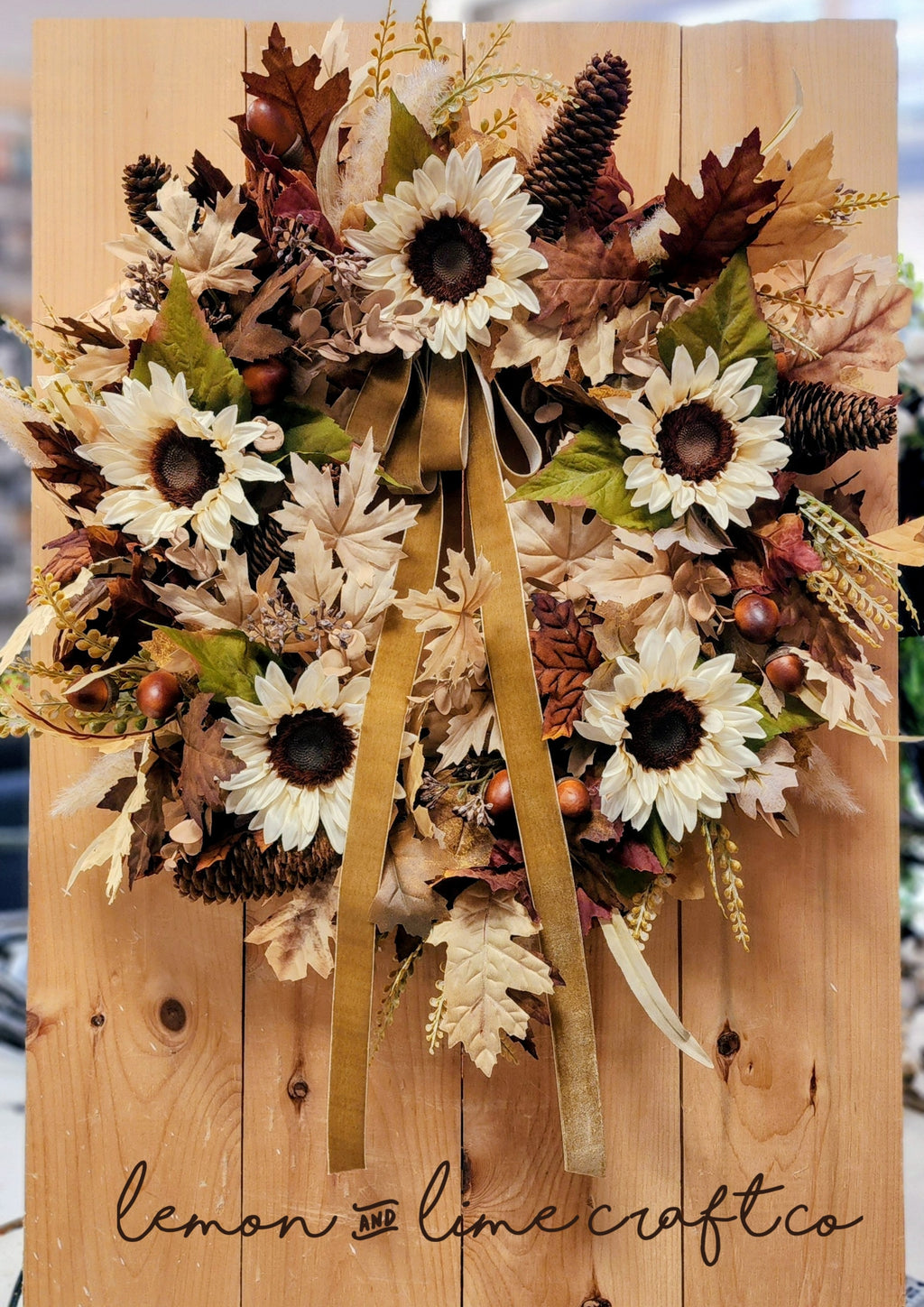 Woodsy Sunflower Fall Grapevine Wreath with Droopy Bow
