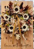 Woodsy Sunflower Fall Grapevine Wreath with Droopy Bow