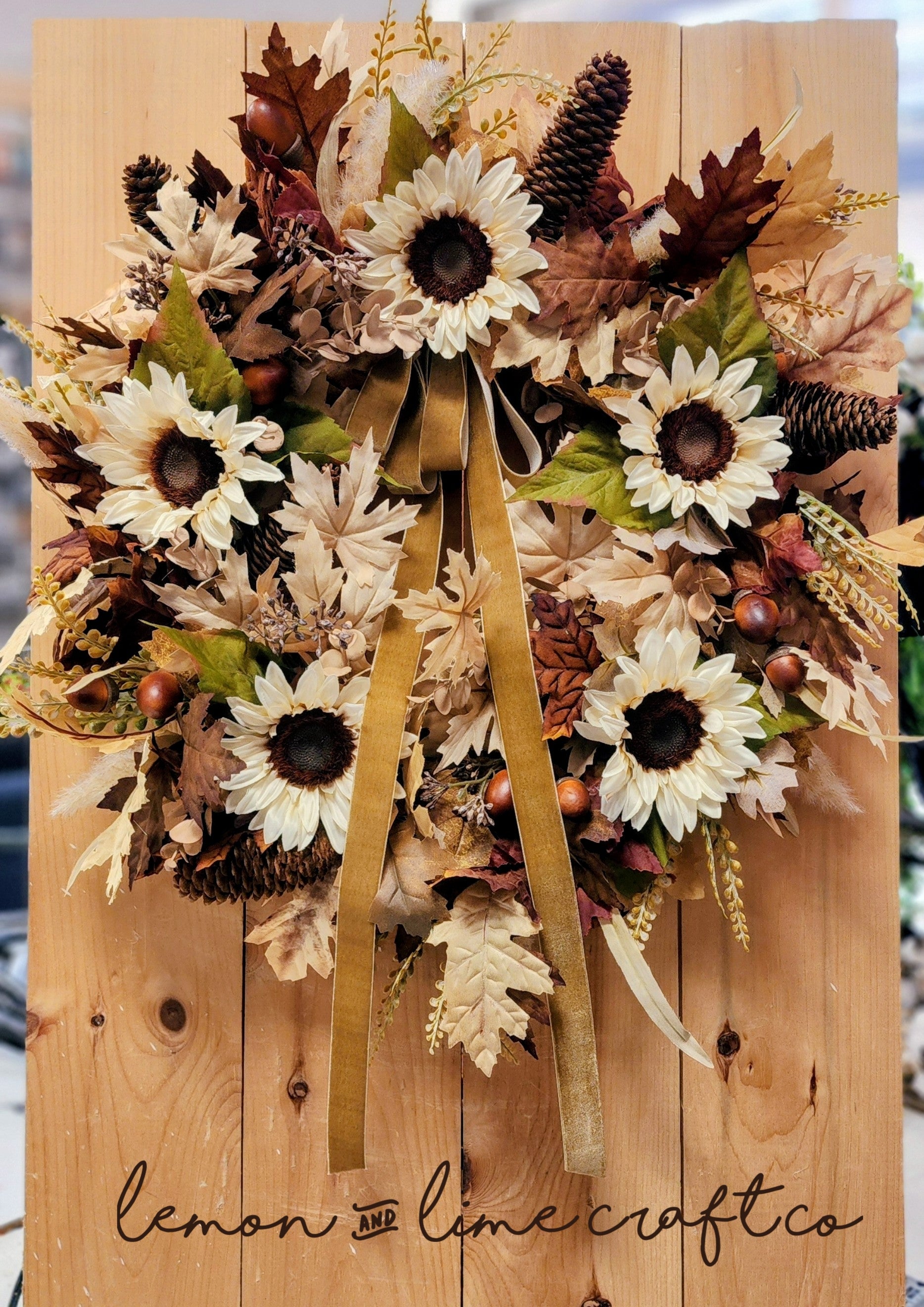 Woodsy Sunflower Fall Grapevine Wreath with Droopy Bow