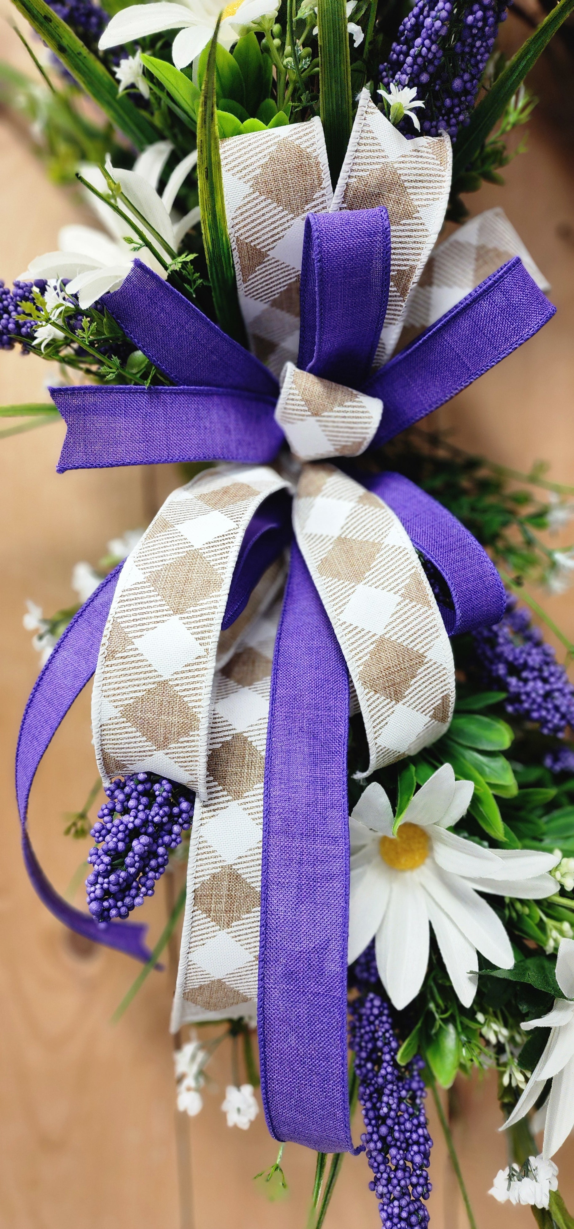 Purple Heather and Daisy Spring Grapevine Wreath