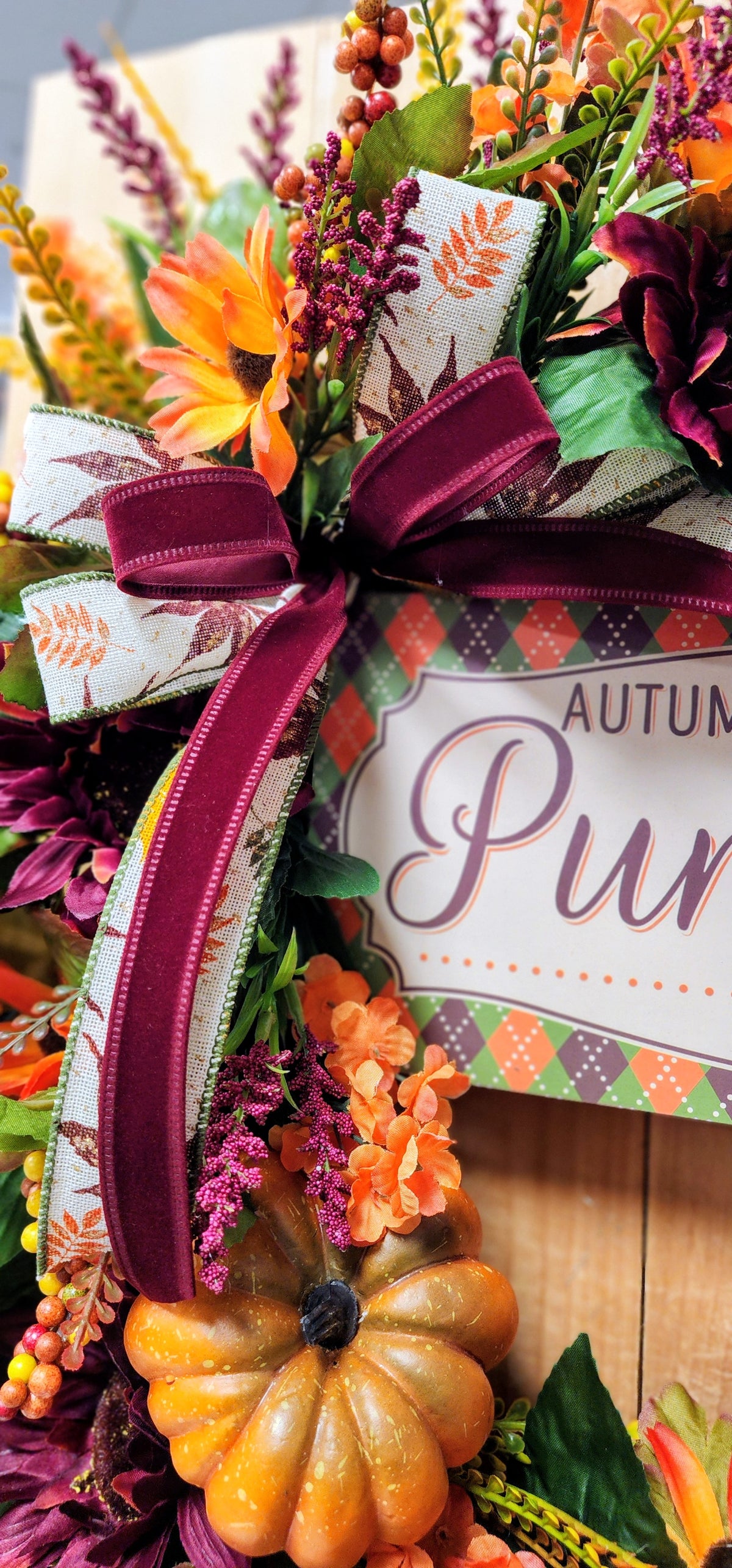 Orange and Maroon Fall Floral Grapevine Wreath
