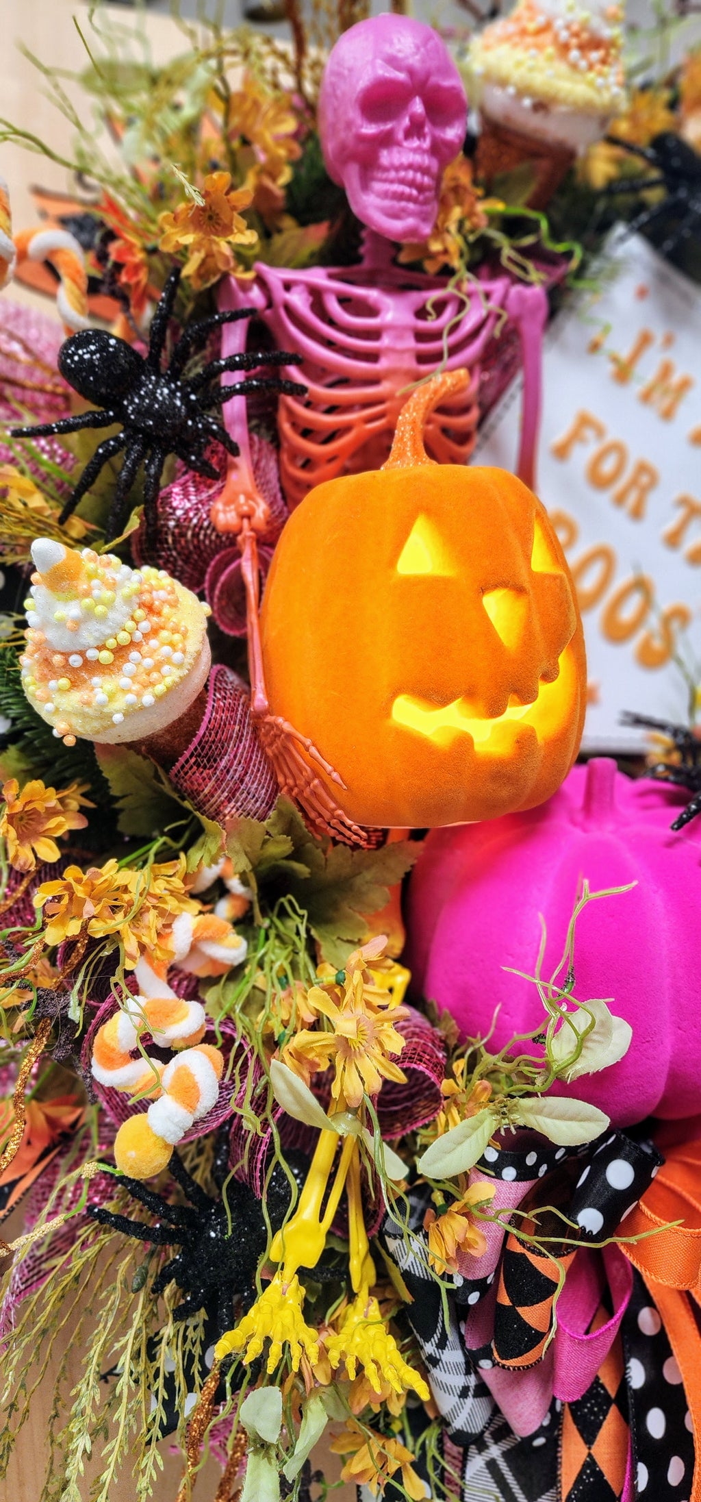 Pink Skeleton Boos Halloween Wreath