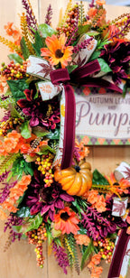 Orange and Maroon Fall Floral Grapevine Wreath