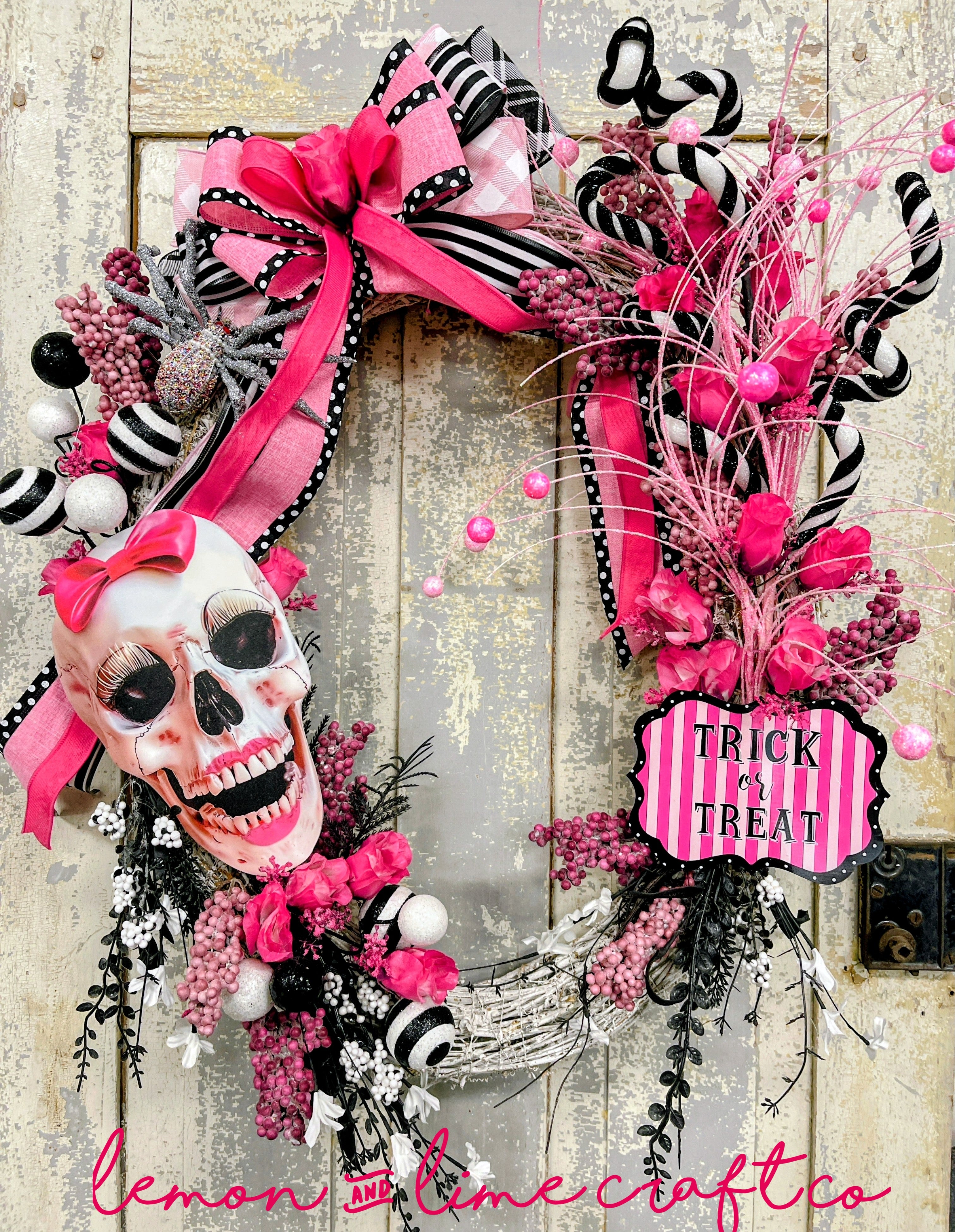 Pink Skeleton Halloween Wreath