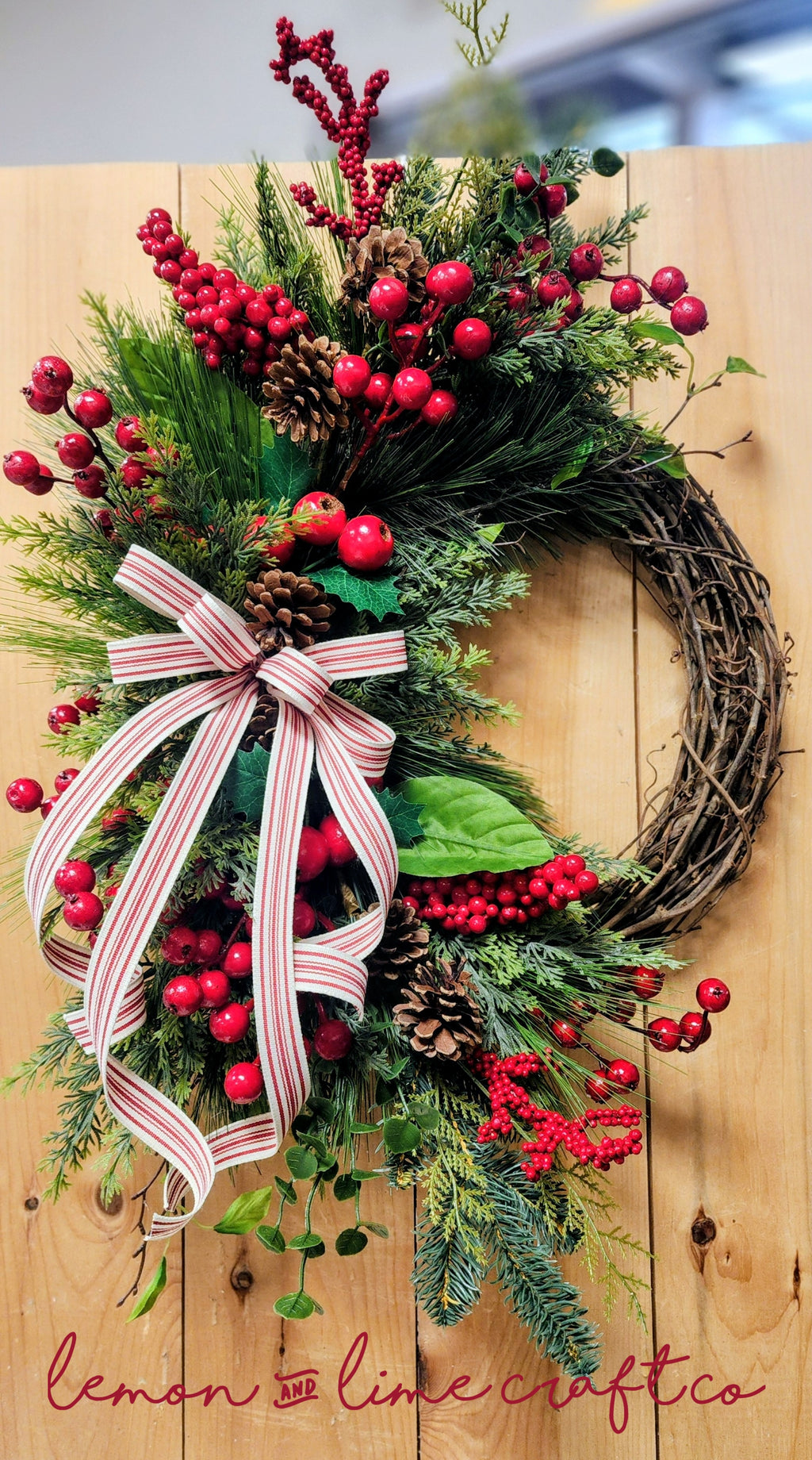 Red Berry Winter Farmhouse Grapevine Wreath
