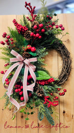 Red Berry Winter Farmhouse Grapevine Wreath