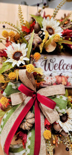 Round Fall Floral Grapevine Wreath with Sign and Large Bow