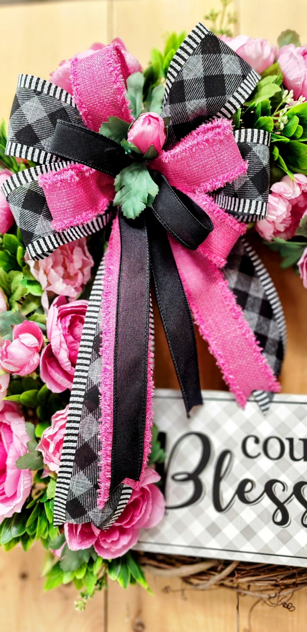 Pink Spring Floral Grapevine Wreath