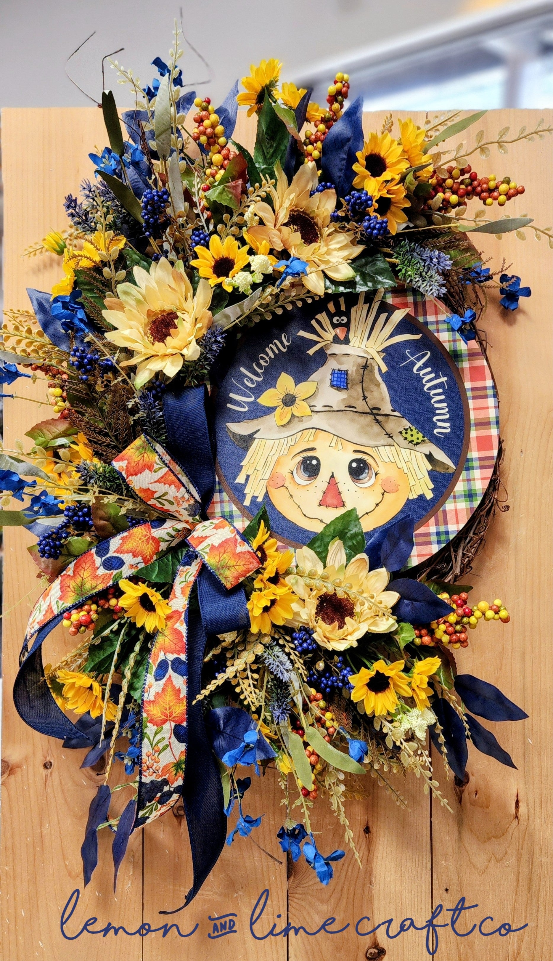 Navy Autumn Scarecrow Wreath