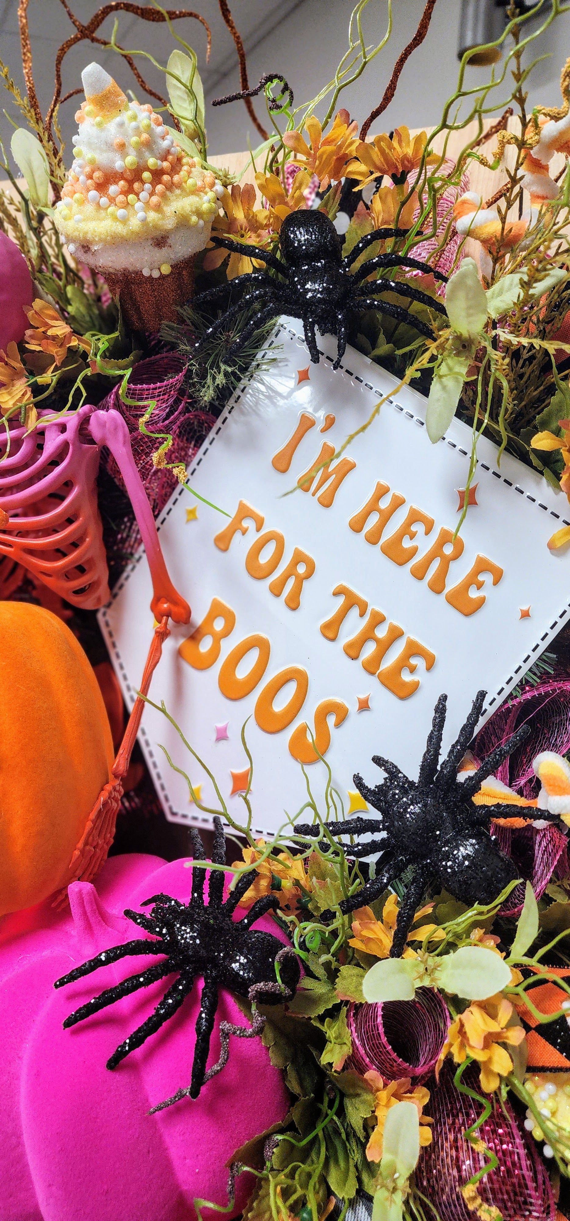 Pink Skeleton Boos Halloween Wreath