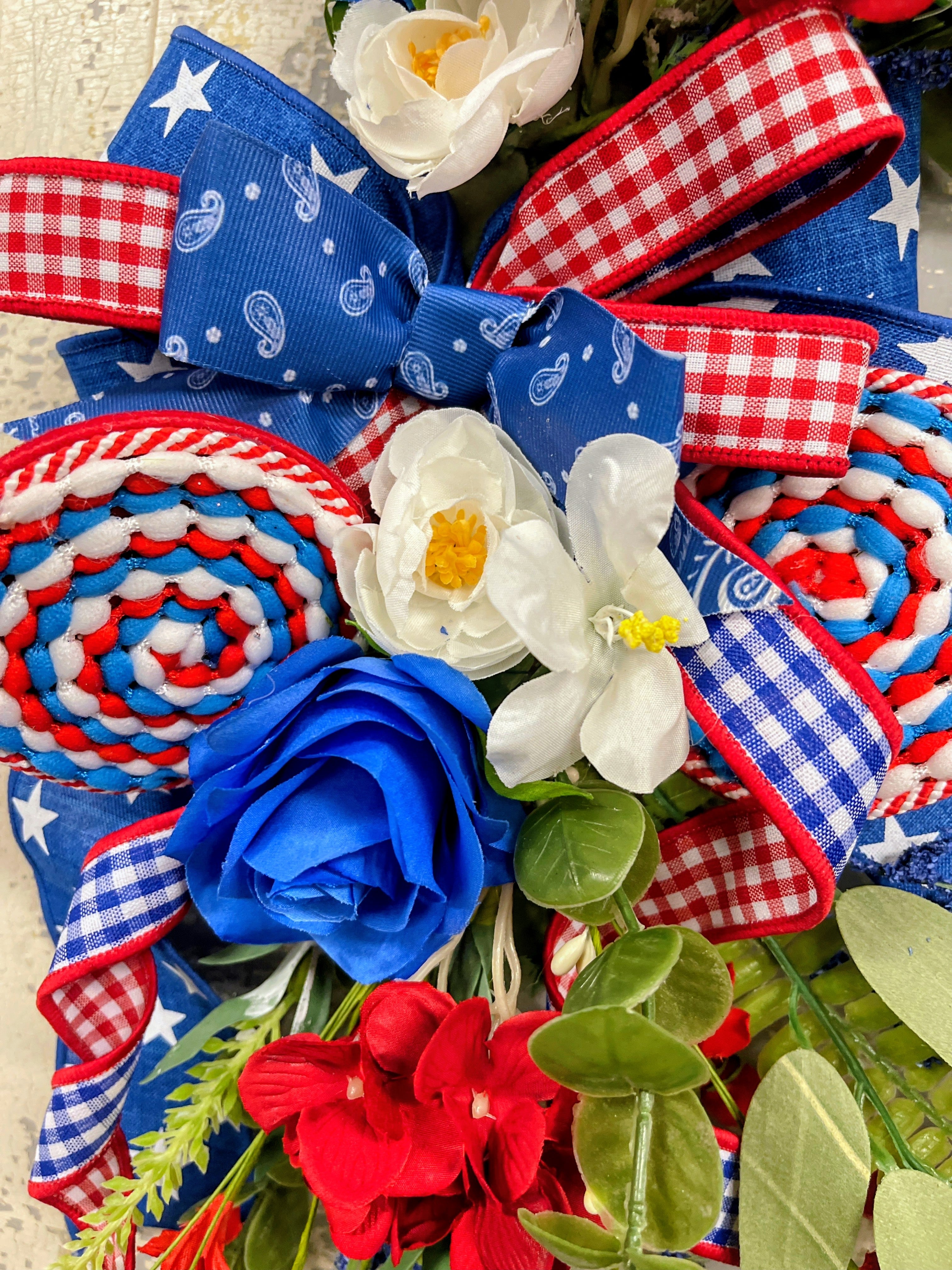Patriotic Red Beaded Round Wreath