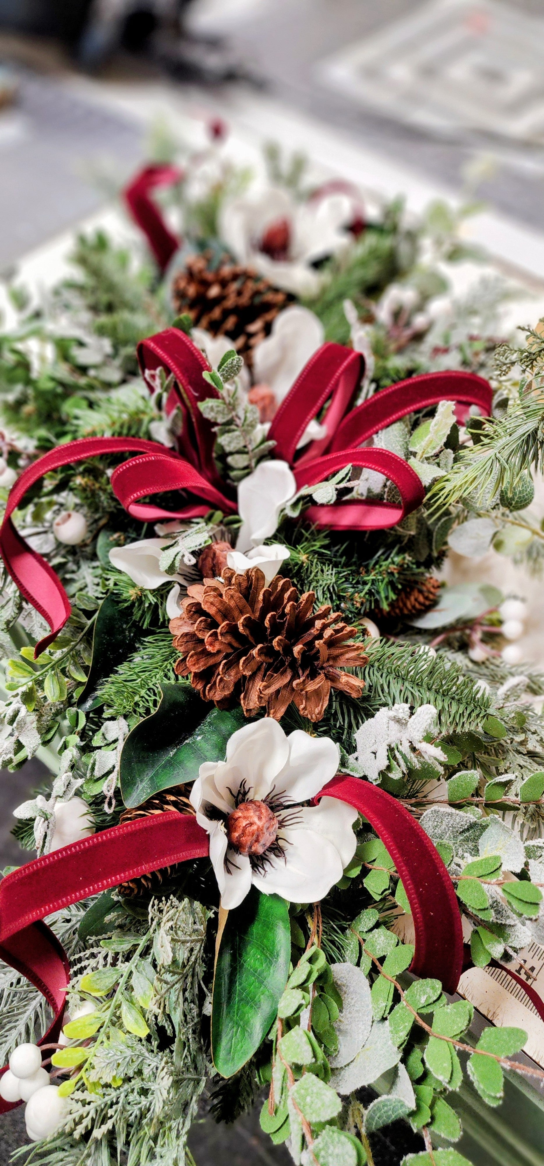 Wintry Magnolia Swag Doorhanger or Tablescape