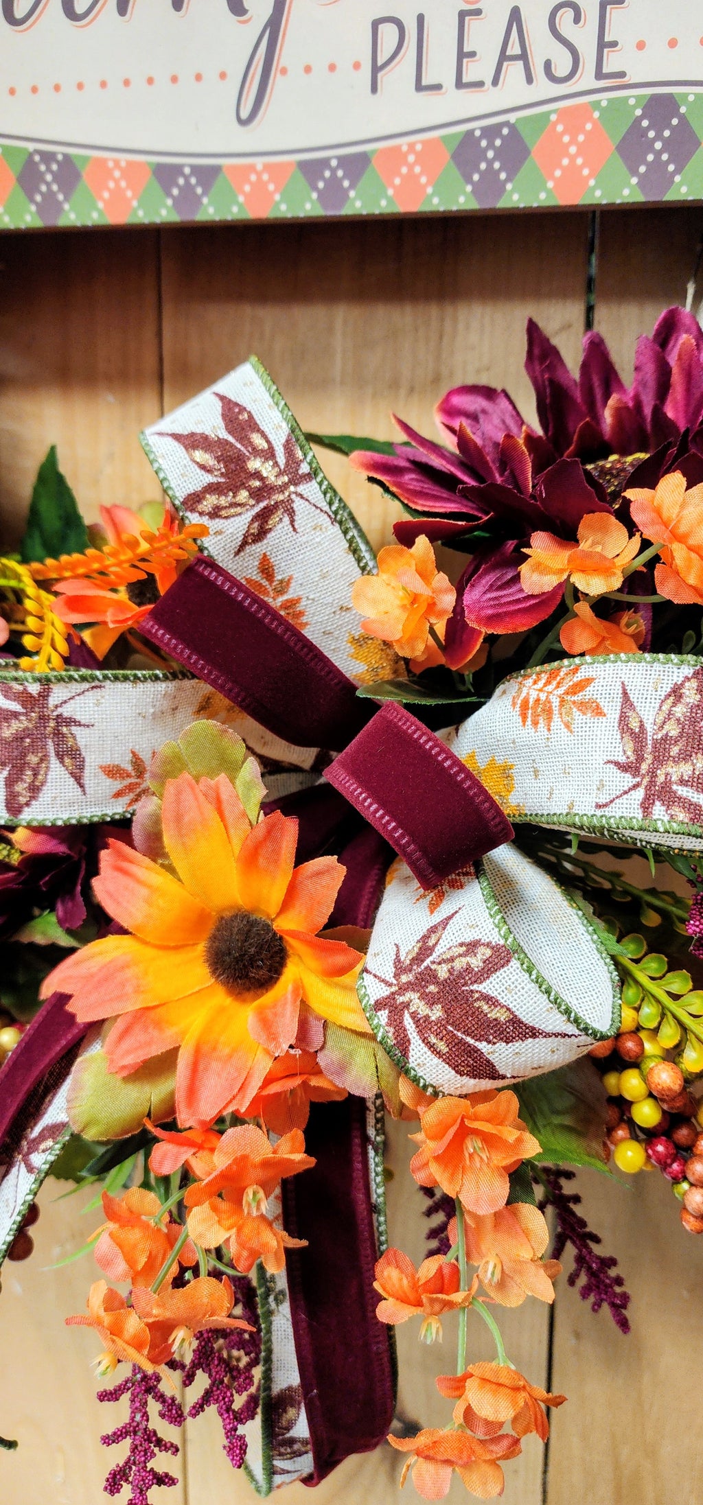 Orange and Maroon Fall Floral Grapevine Wreath