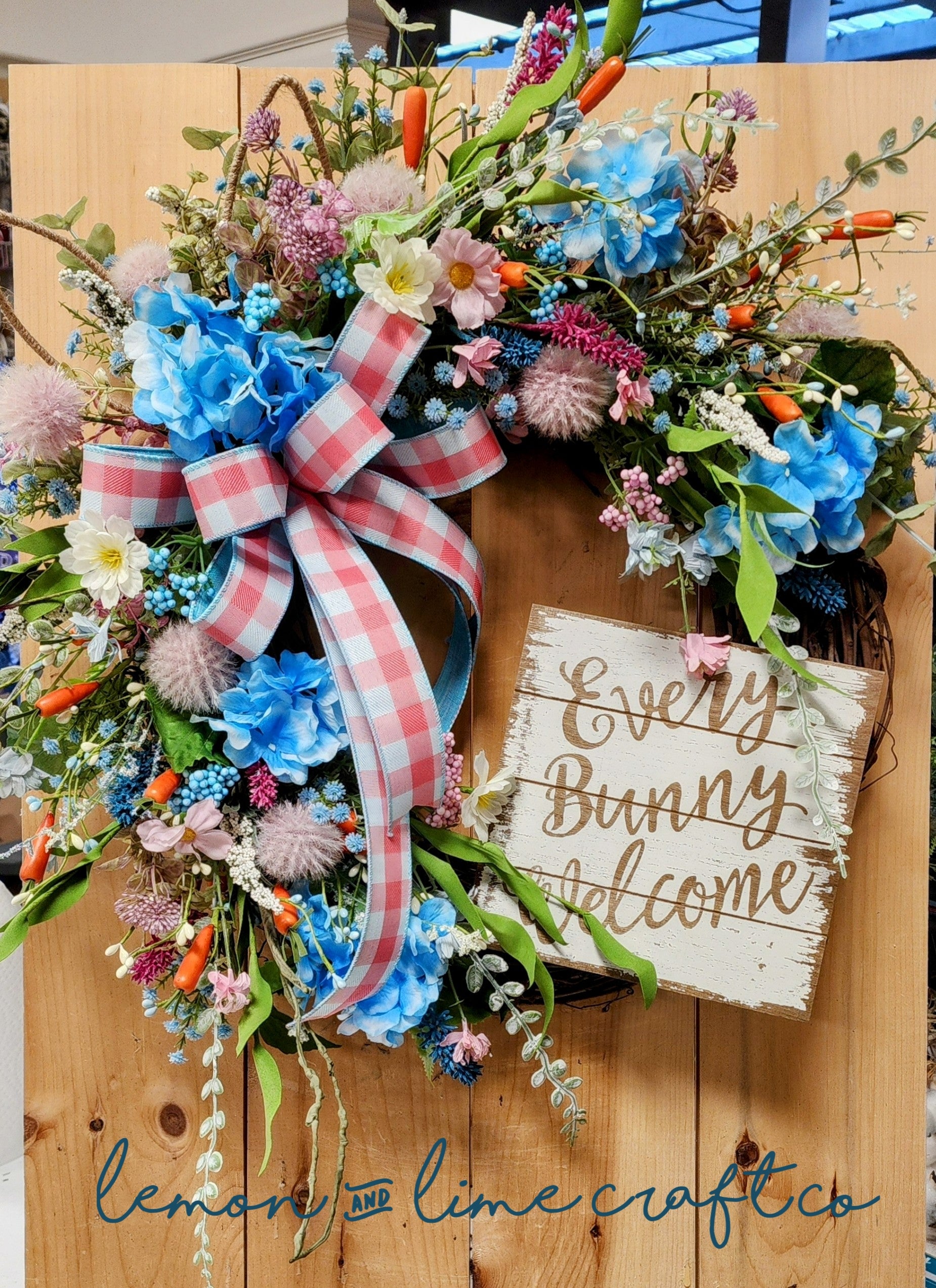 Pink and Blue Floral Easter Wreath