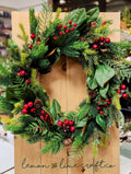 Winter Pine and Magnolia Leaf Grapevine Wreath