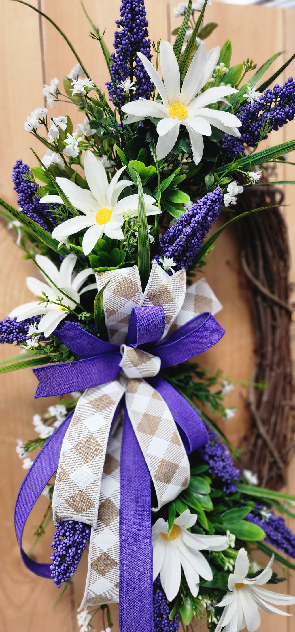 Purple Heather and Daisy Spring Grapevine Wreath