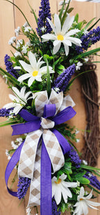 Purple Heather and Daisy Spring Grapevine Wreath