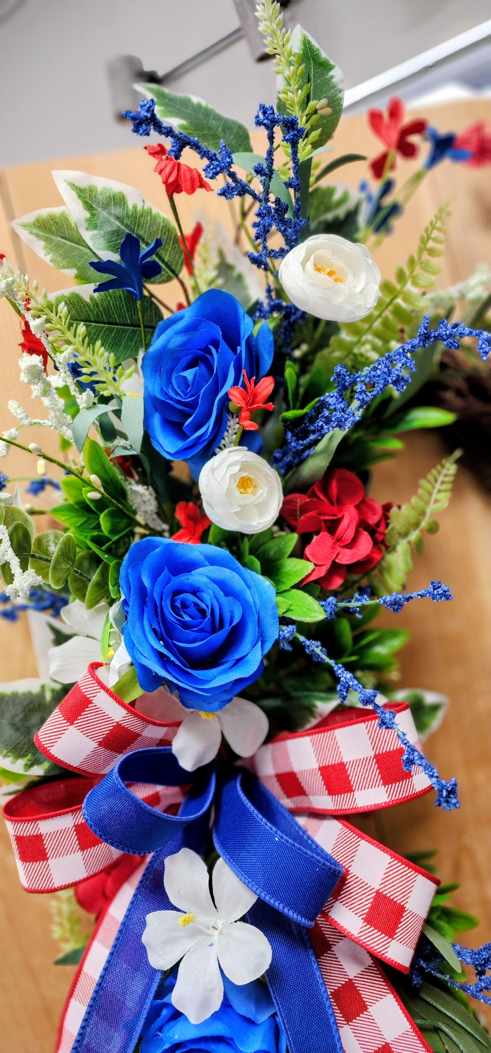 Large Floral Patriotic Oval Grapevine Wreath
