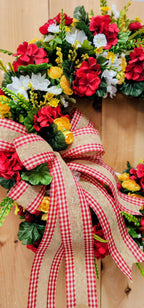 Large Red Geranium Farmhouse Wreath