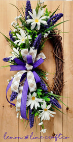 Purple Heather and Daisy Spring Grapevine Wreath