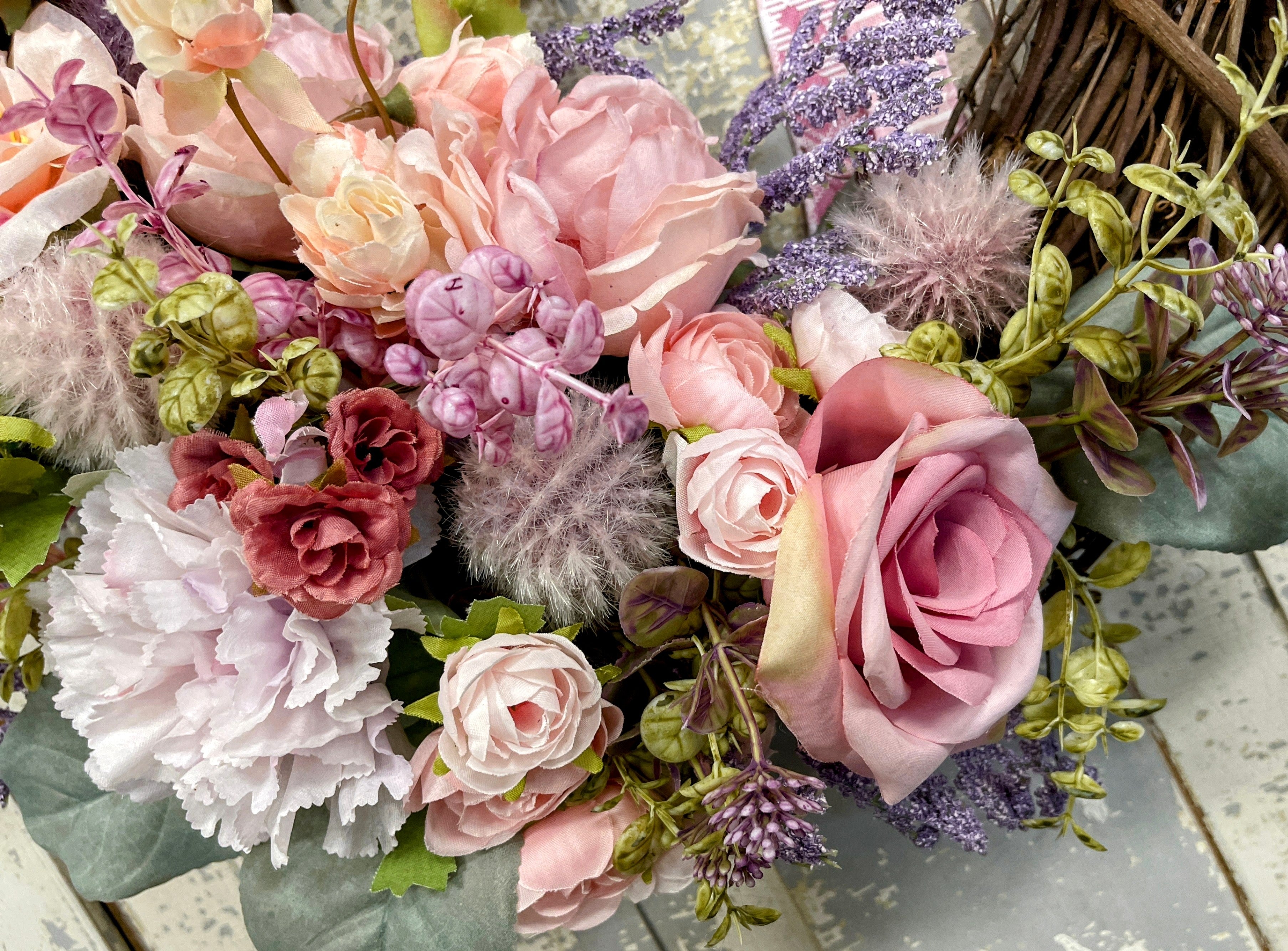 Soft Pink Floral Grapevine Wreath