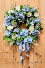 Blue Hydrangea and Rose Wreath