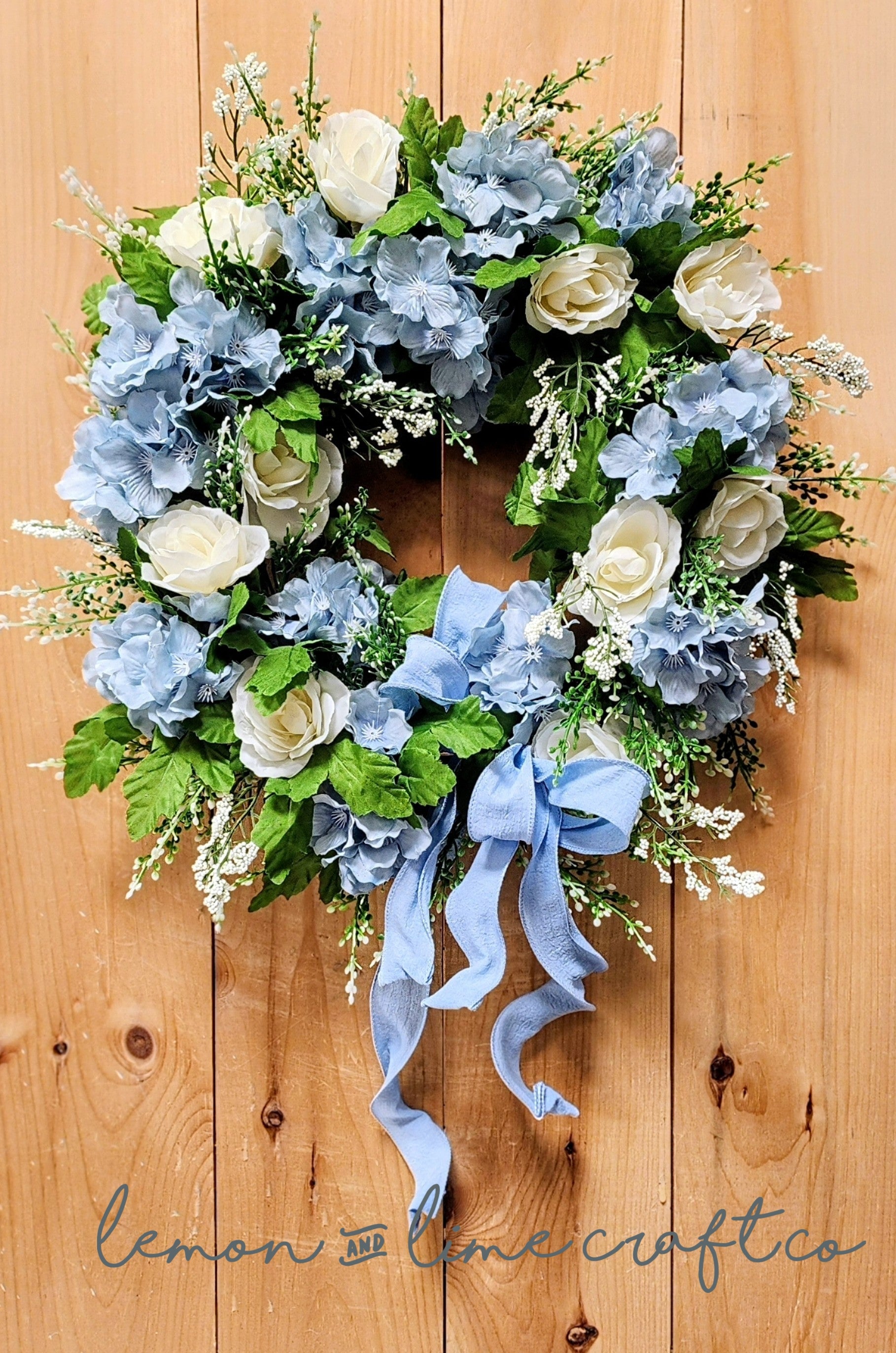 Blue Hydrangea and Rose Wreath