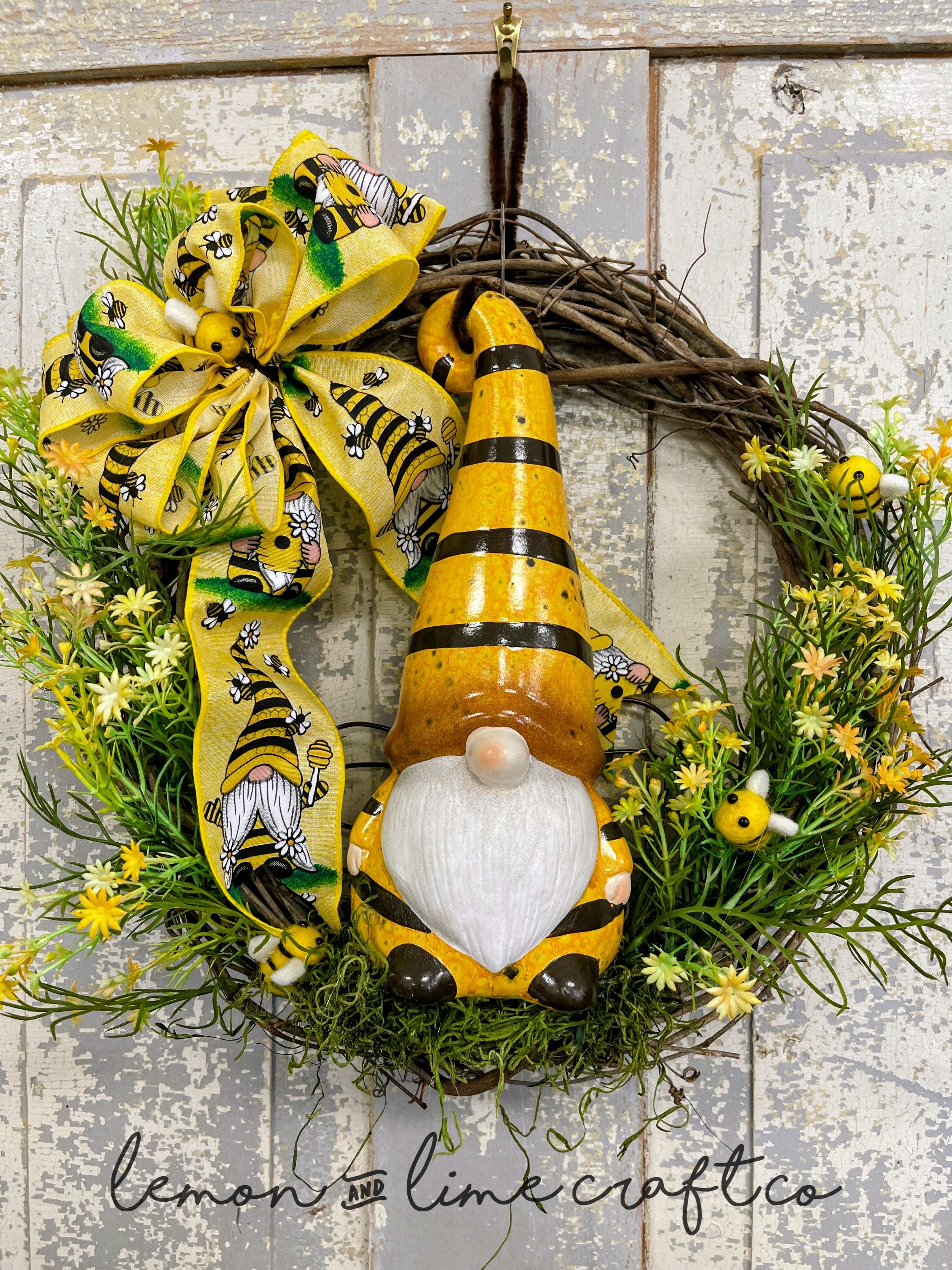 Small Bee Gnome Wreath with Bow