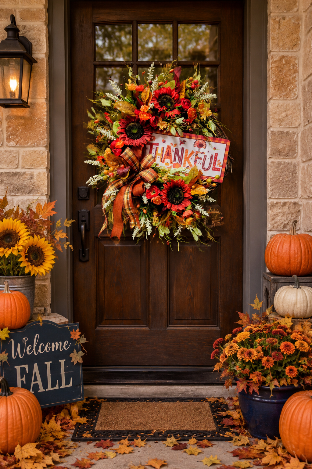 Thankful Fall Floral Grapevine Wreath