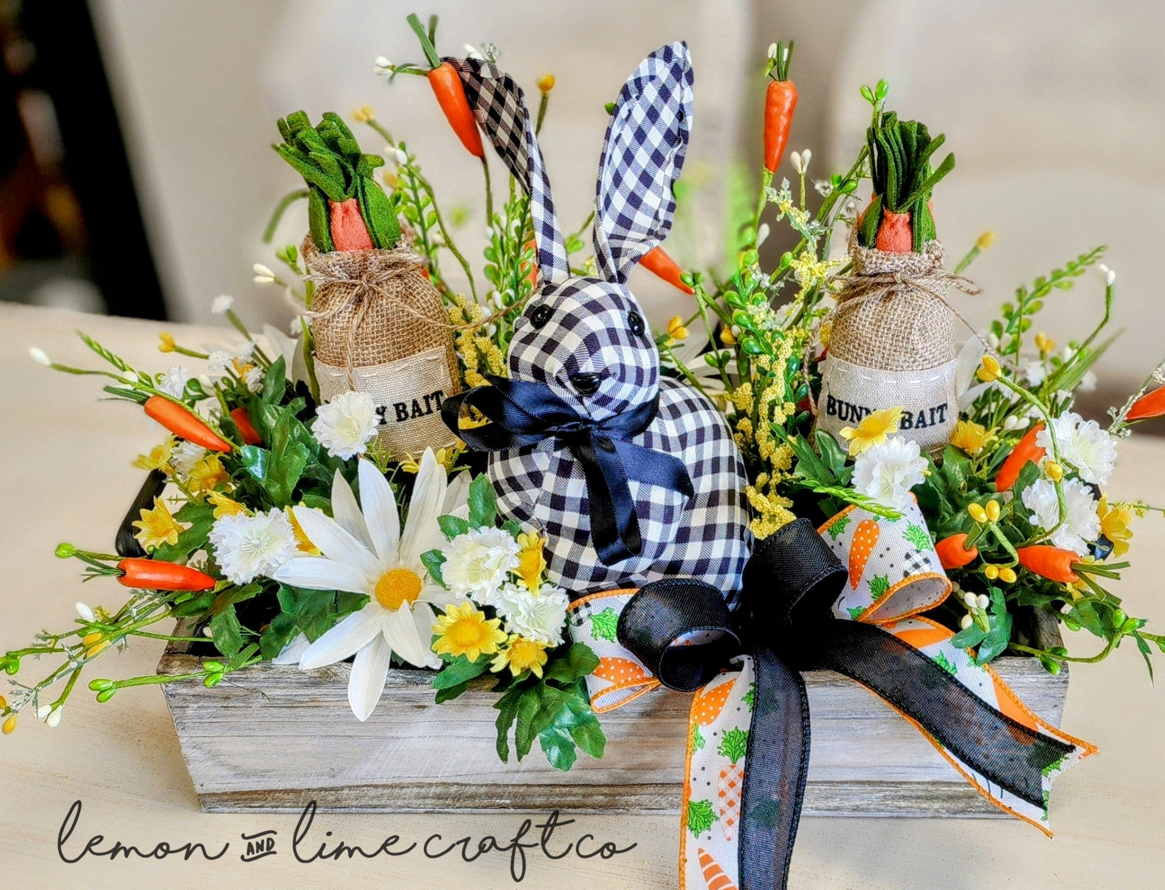 Black and White Bunny and Carrot Arrangement