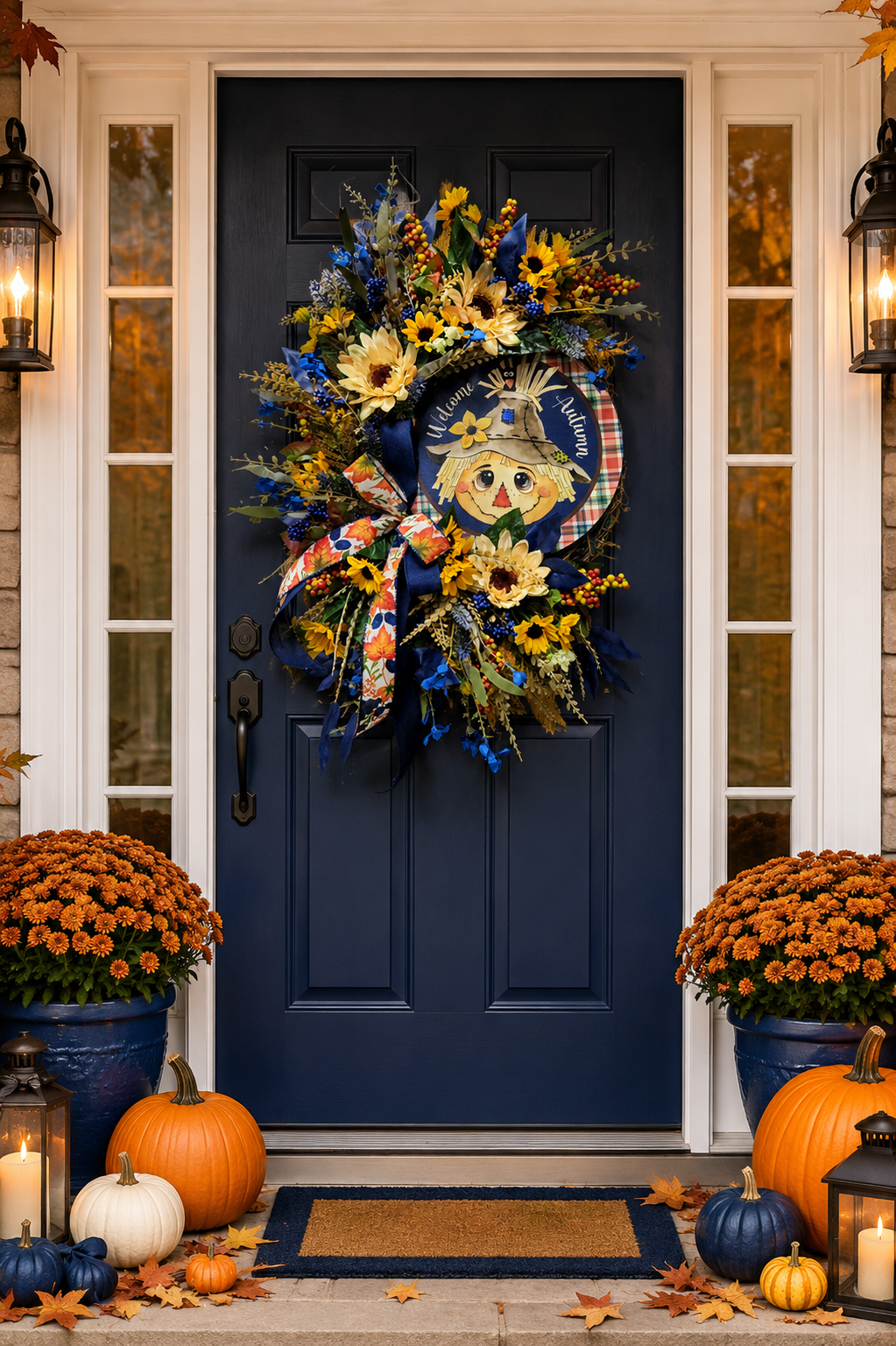 Navy Autumn Scarecrow Wreath