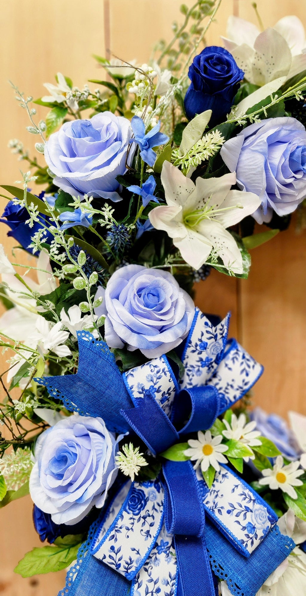 Blue Rose Floral Grapevine Wreath