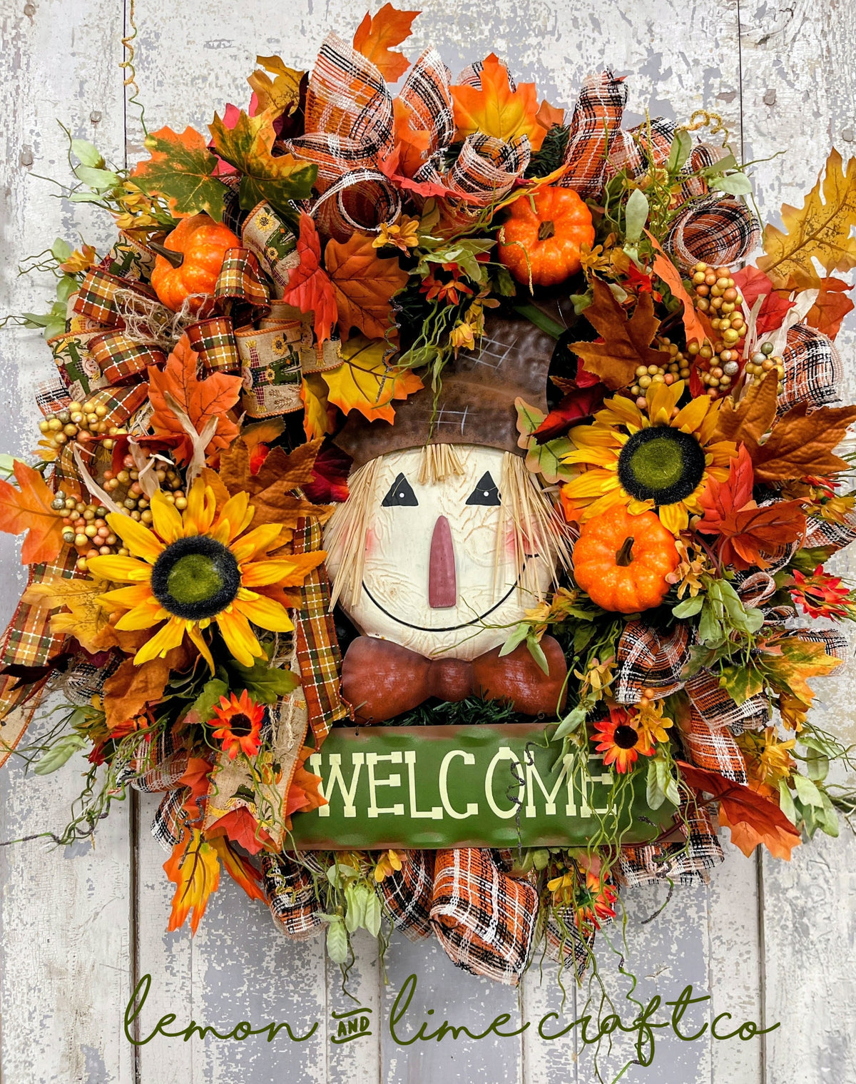 Large Metal Scarecrow Fall Mesh Wreath