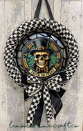 Skull Trick or Treat Halloween Ribbon Wrapped Wreath