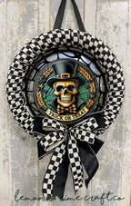 Skull Trick or Treat Halloween Ribbon Wrapped Wreath