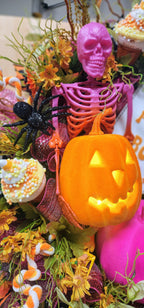 Pink Skeleton Boos Halloween Wreath