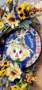 Navy Autumn Scarecrow Wreath