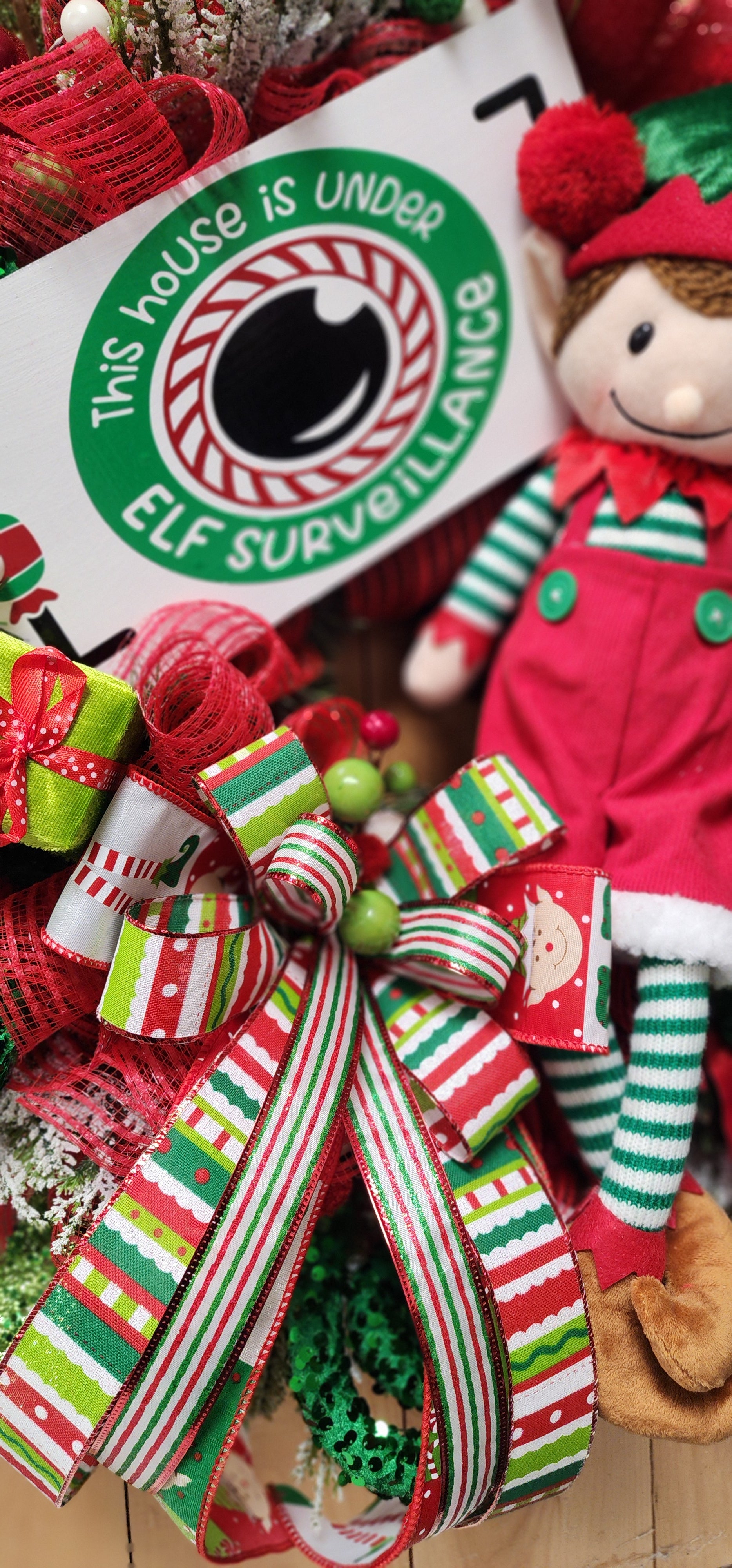 Whimsical Large Elf on Watch Wreath