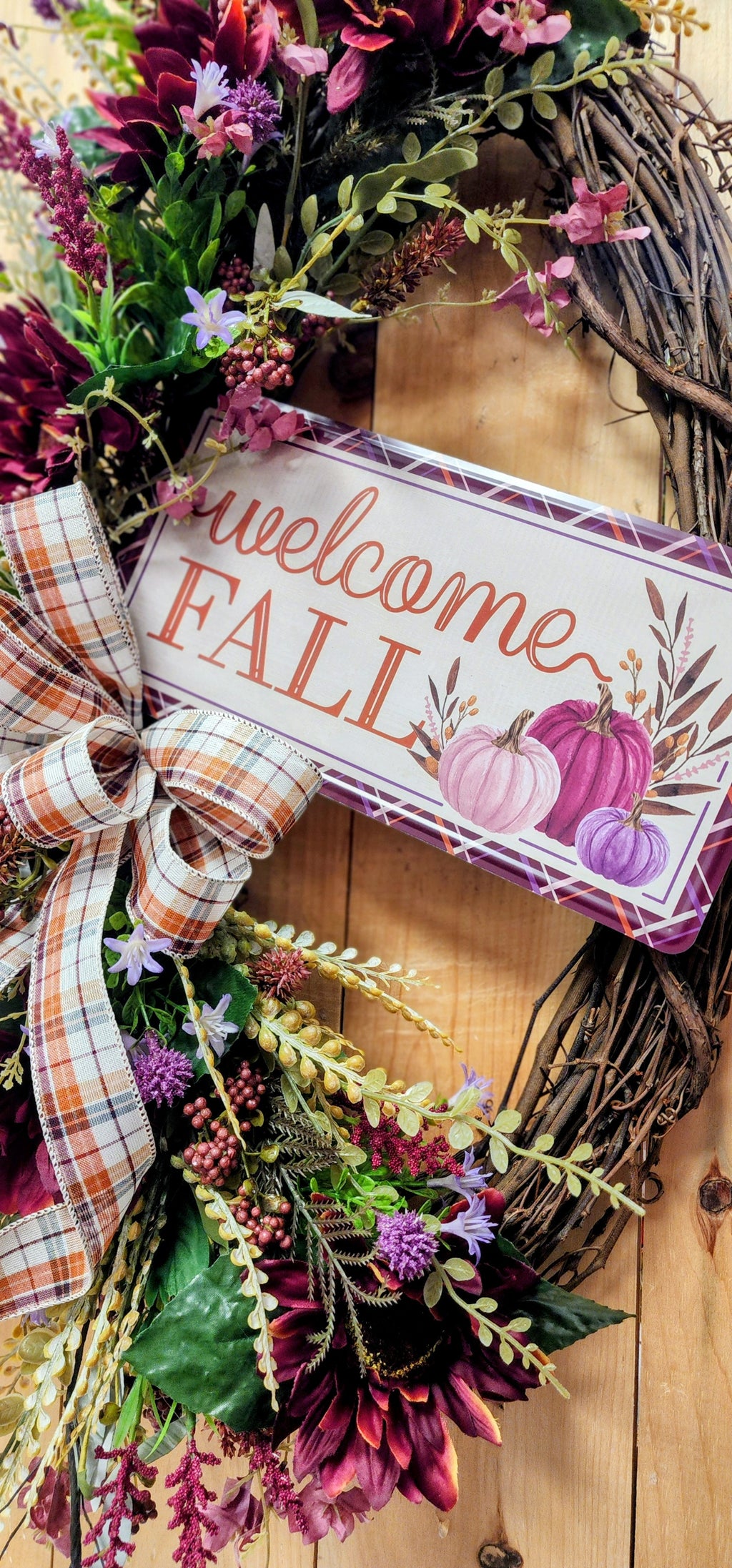Purple & Burgundy Fall Floral Grapevine Wreath