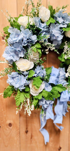 Blue Hydrangea and Rose Wreath