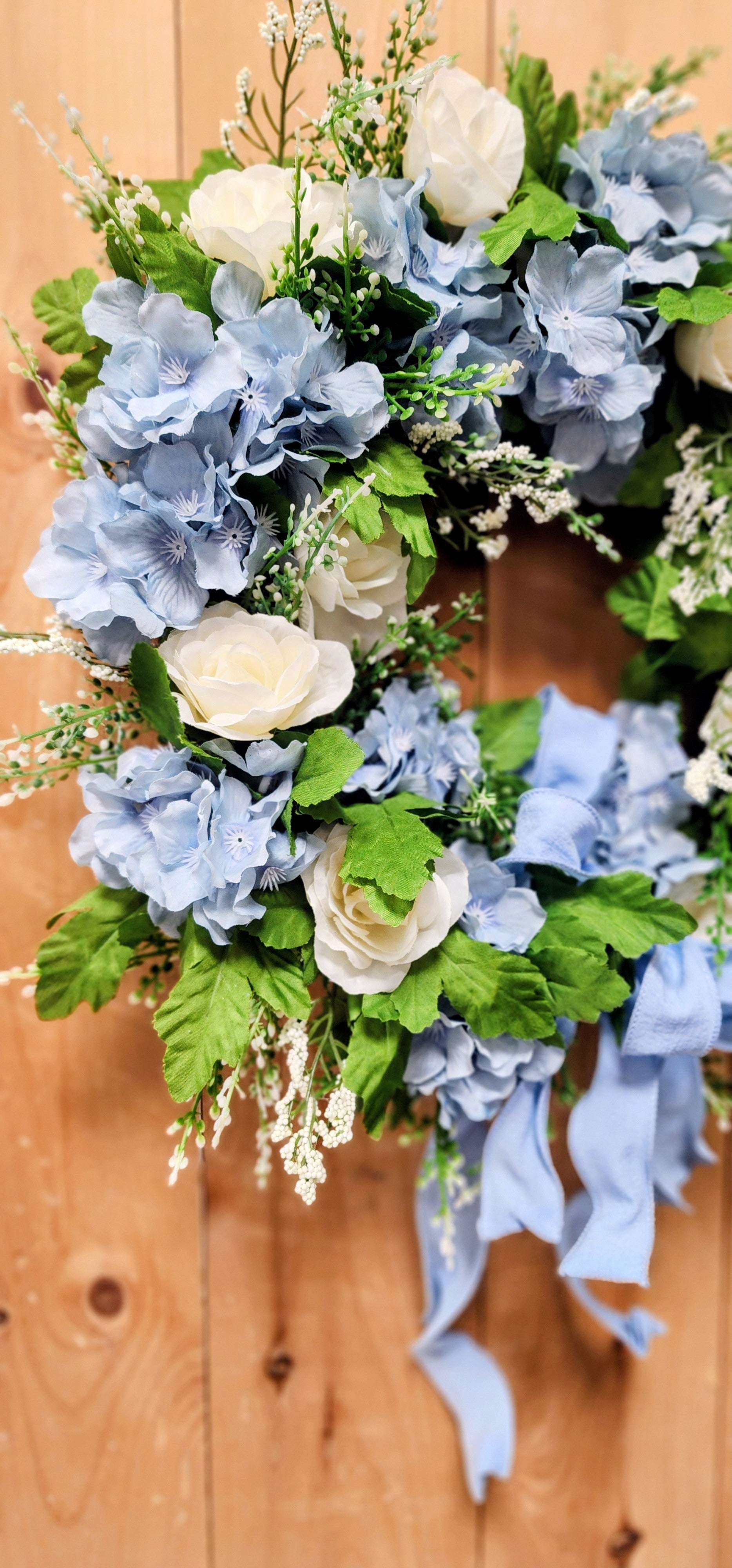 Blue Hydrangea and Rose Wreath