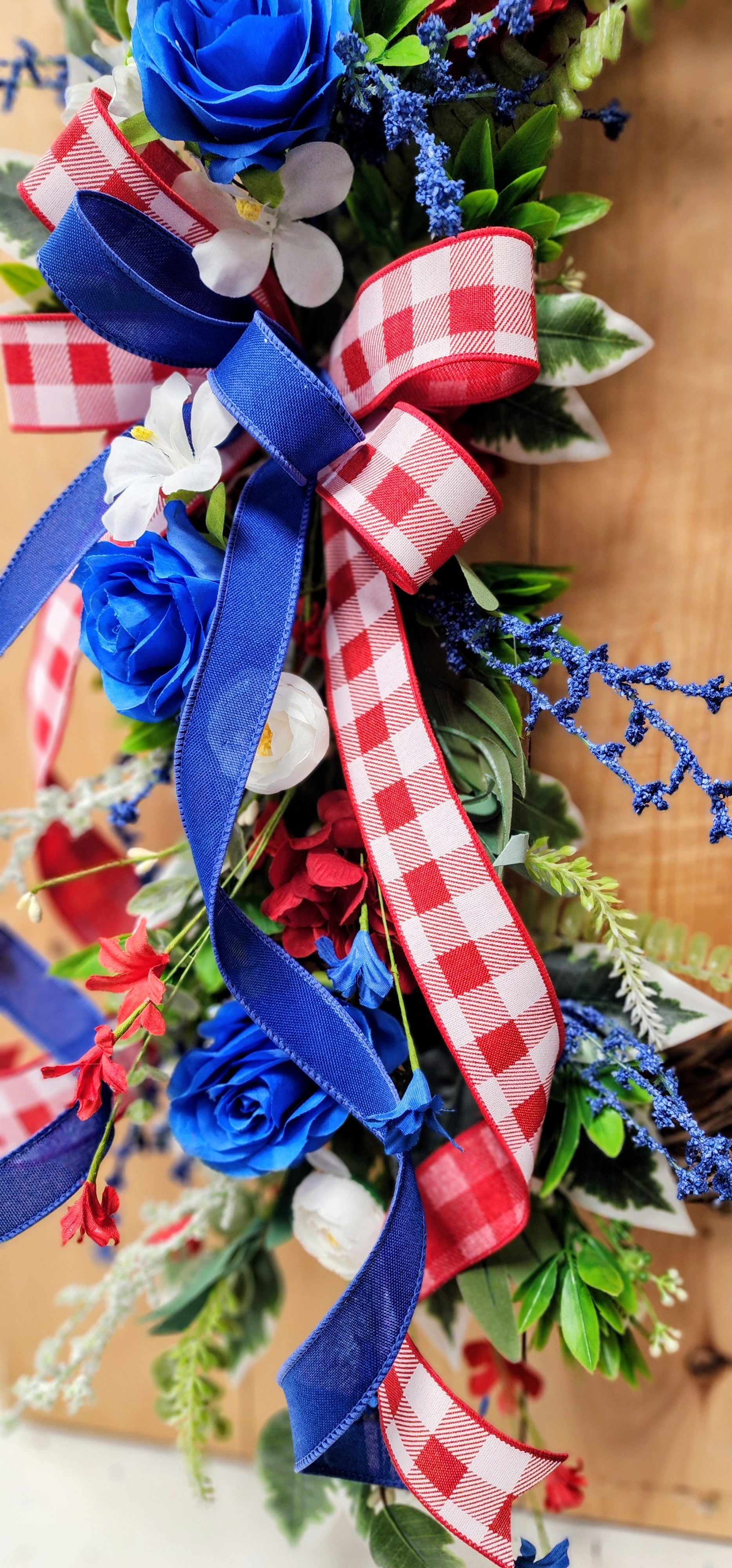 Large Floral Patriotic Oval Grapevine Wreath