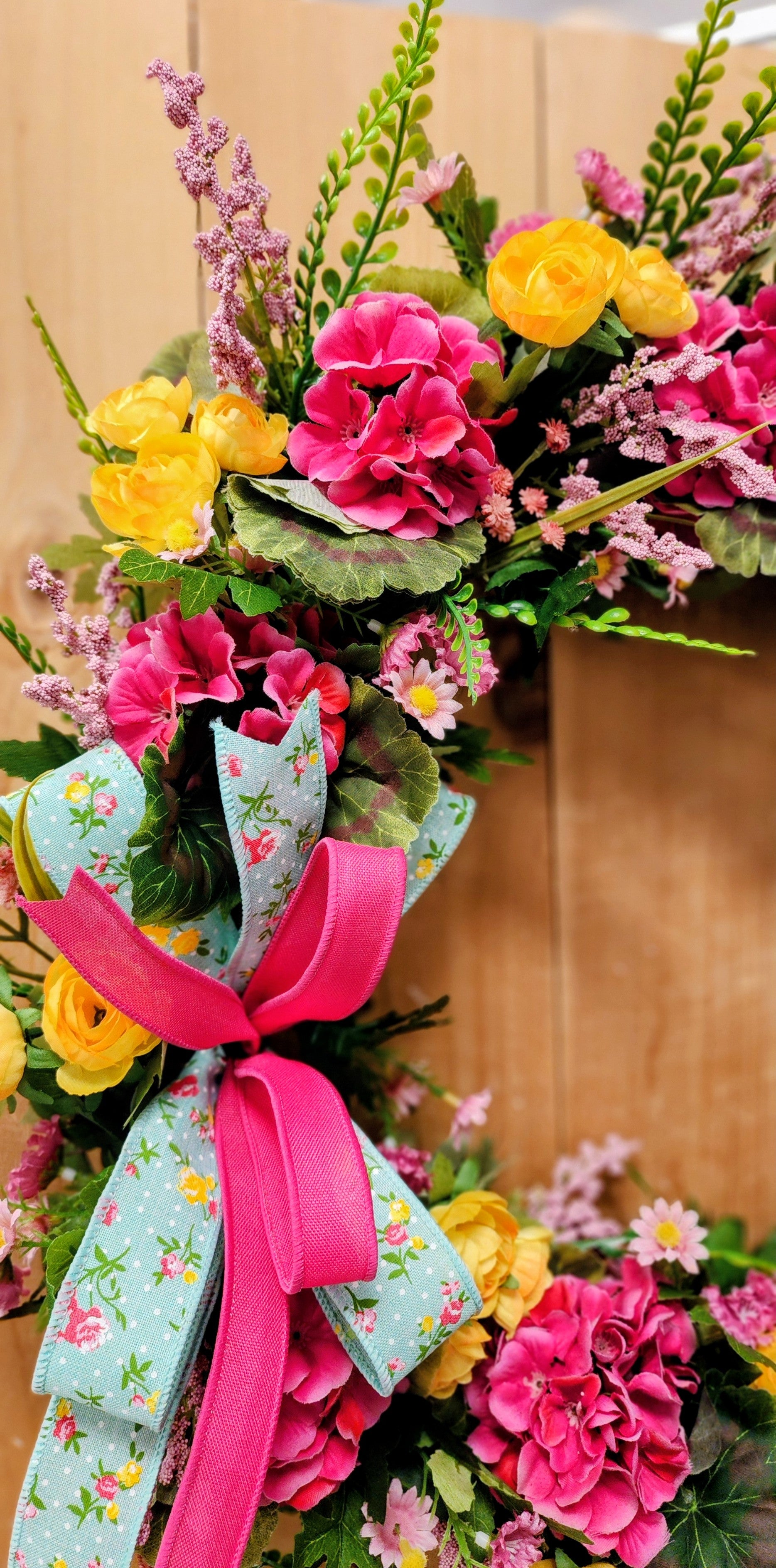Pink Geranium Floral Grapevine Wreath