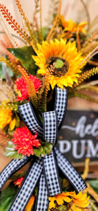 Hello Pumpkin Fall Floral Grapevine Wreath with Plaid Bow
