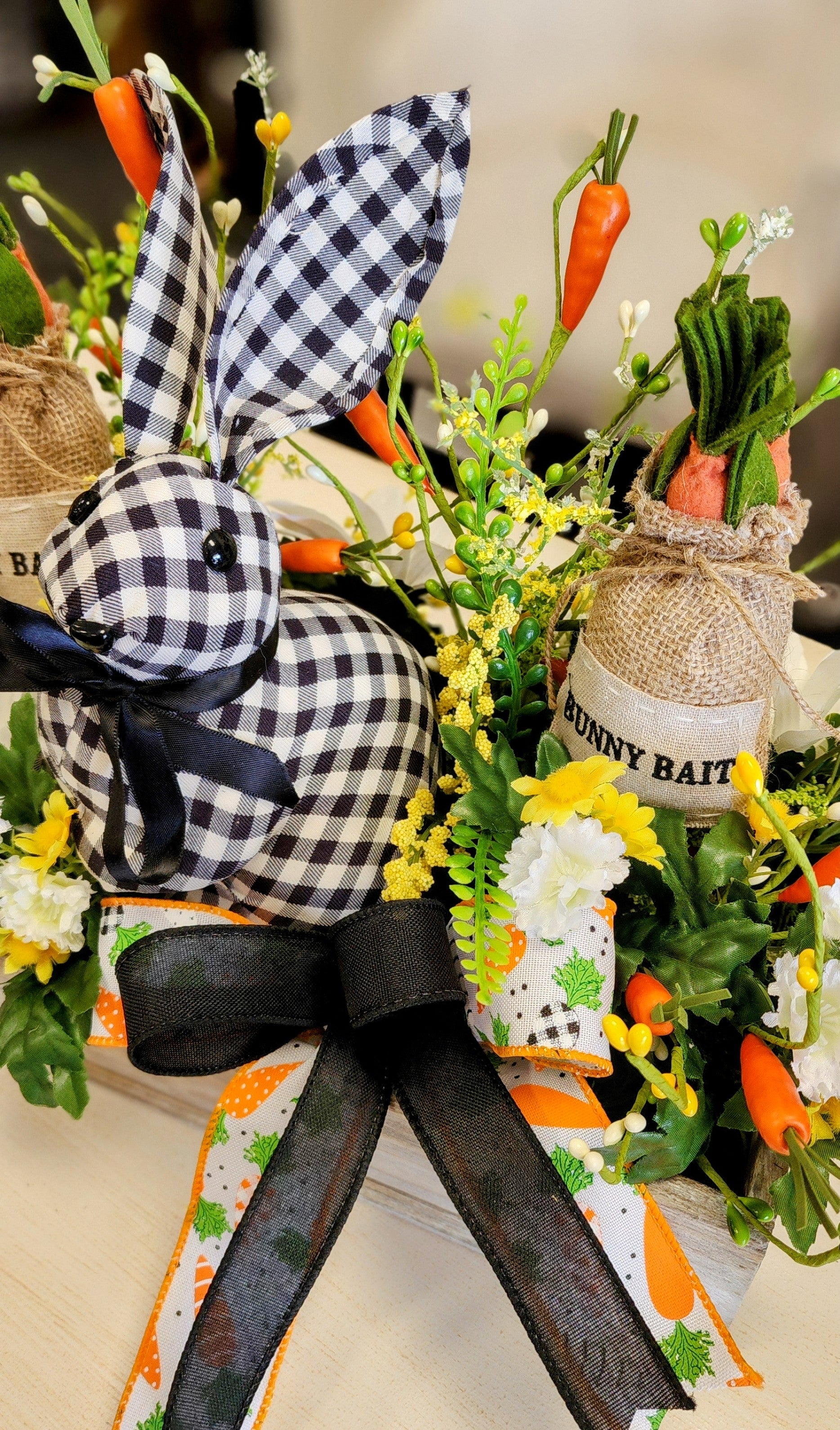 Black and White Bunny and Carrot Arrangement