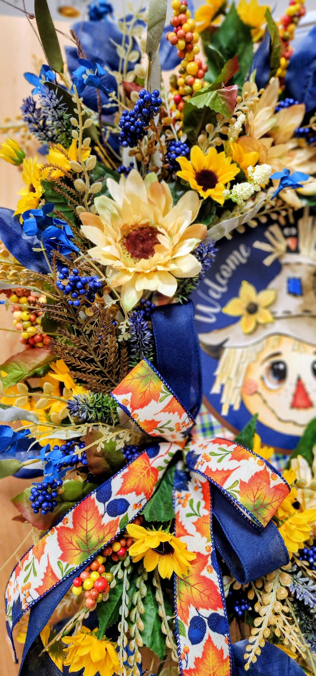 Navy Autumn Scarecrow Wreath
